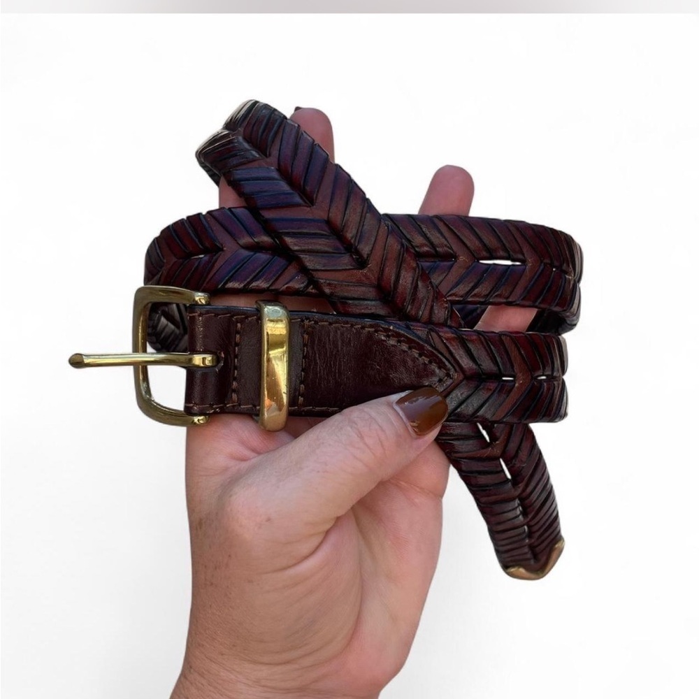 Men's Genuine Leather Two-tone Chocolate Brown Woven Belt Labeled Size 40